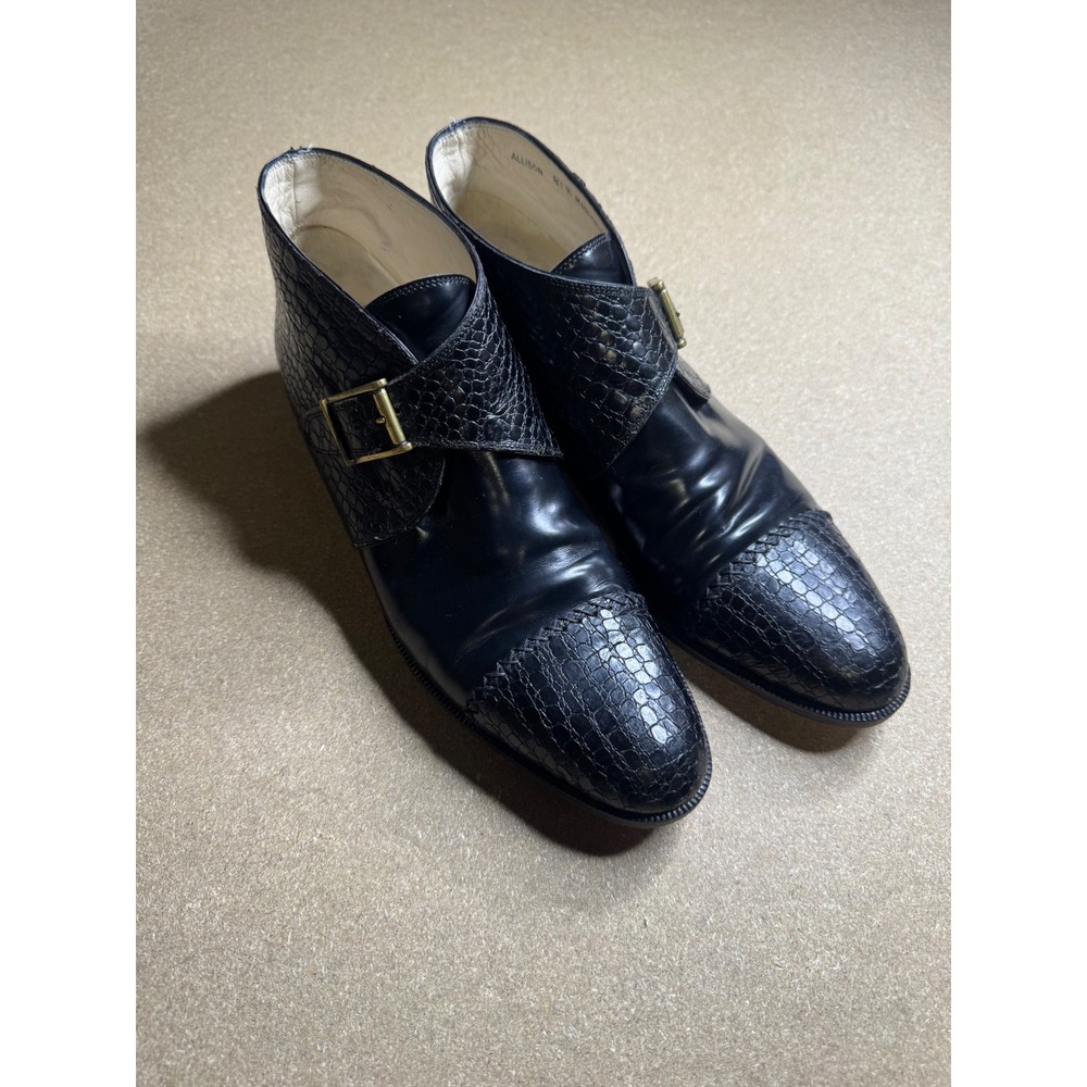 Bally Allison Black Leather Croc Embossed Monk Strap Ankle Boots Mad in Italy 8N